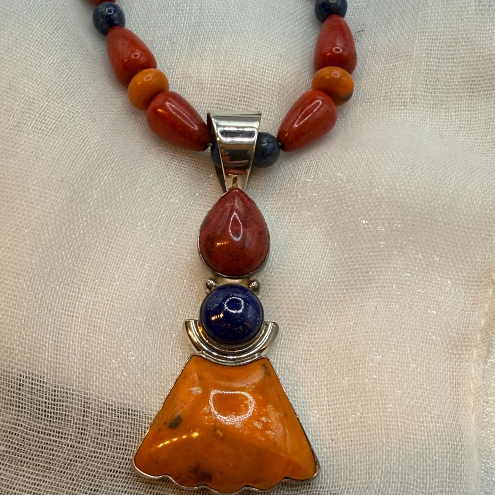 Jay King lapis Lazuli, Red Jasper, Carnelian, Sterling Silver Necklace. - Picture 8 of 8